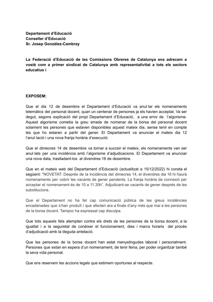 Nomenaments Greus Incidencies 1