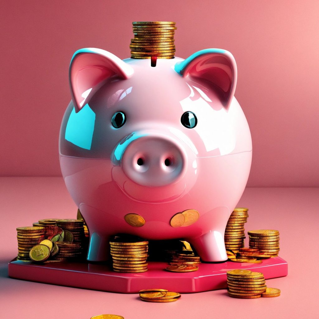 3d Piggy Bank Icon With Coins (1)