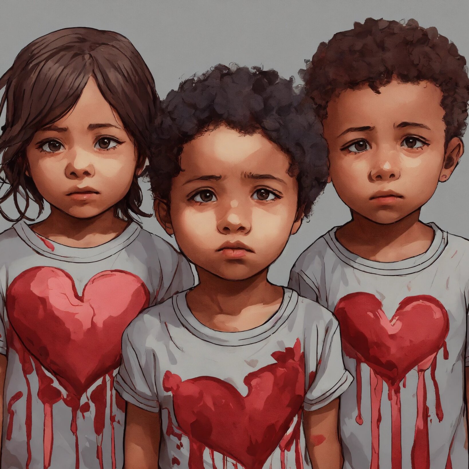 Please Generate A Drawing Of A Group Of Sad Childr (1)