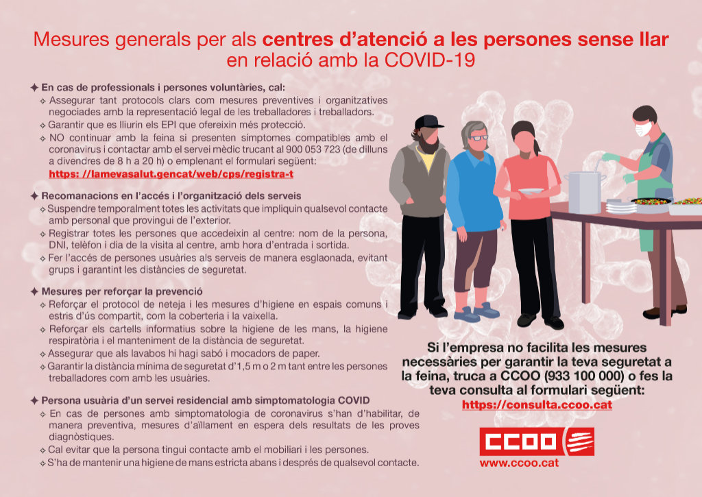 Mesures generals per als centres d'atenció a les persones sense llar en relació amb la COVID-19