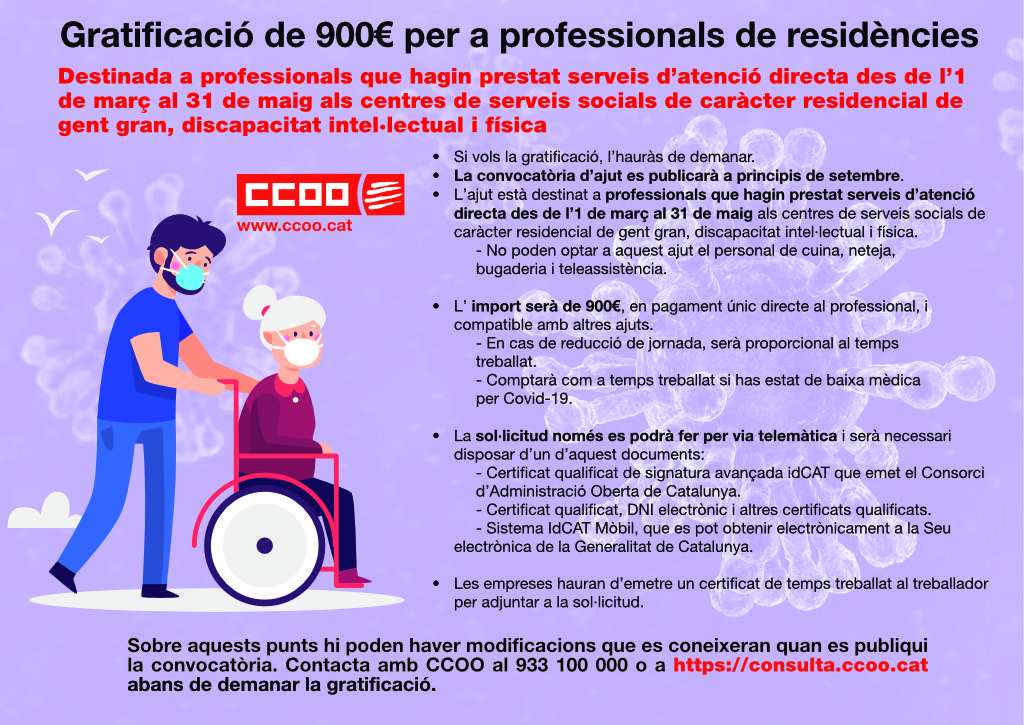 Gratificació de 900€ per a professionals de residències