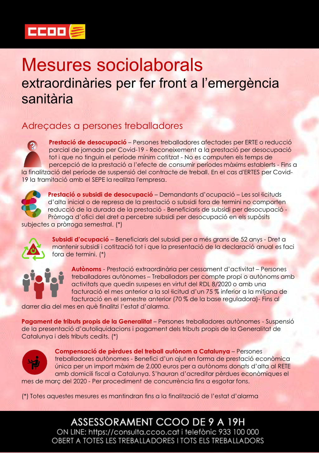 Mesures sociolaborals extraordinàries per fer front a l'emergència sanitària adreçades a persones treballadores