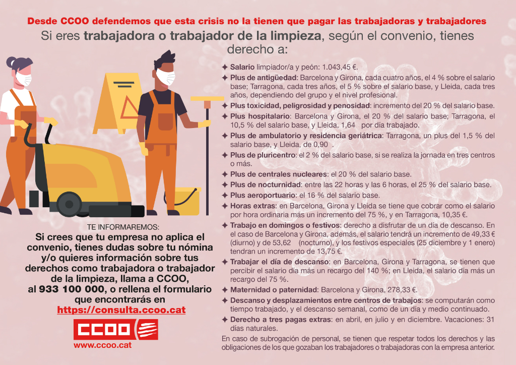 Els treballadors i treballadores de la neteja no ha de pagar la crisi del coronavirus
