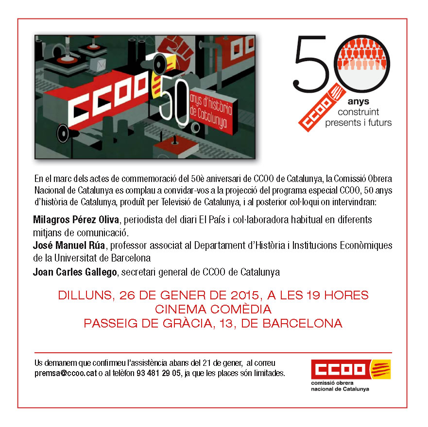 Projecció del documental 'CCOO, 50 anys d'història de Catalunya'