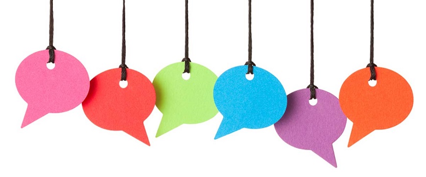 Six Blank Speech Bubbles Hanging From Thread