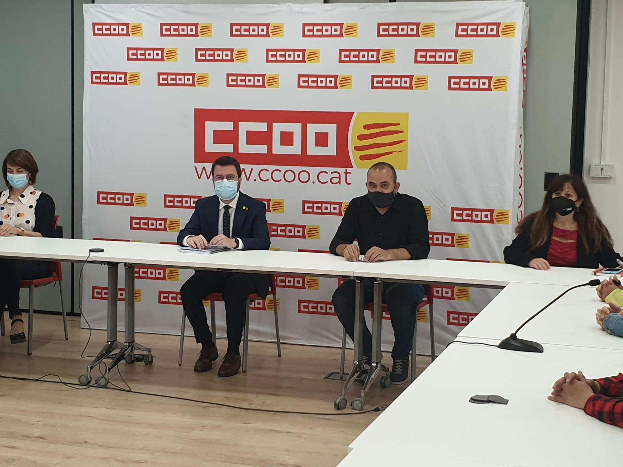 El president Aragonès visita CCOO de Catalunya