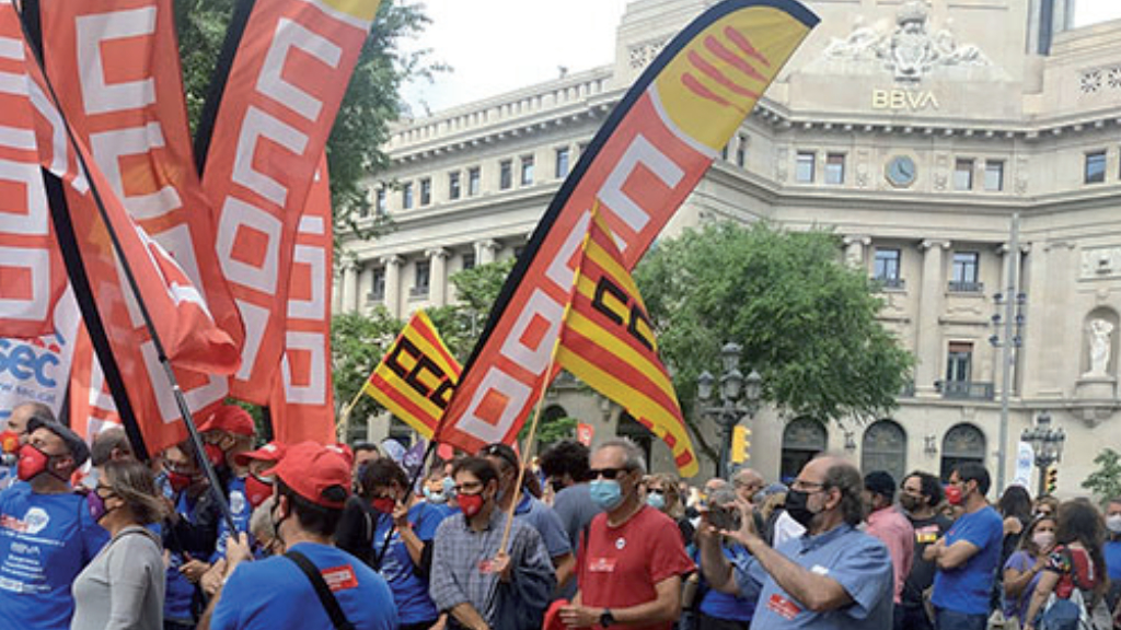 Manifestació dels treballadors i les treballadores del BBVA a Barcelona