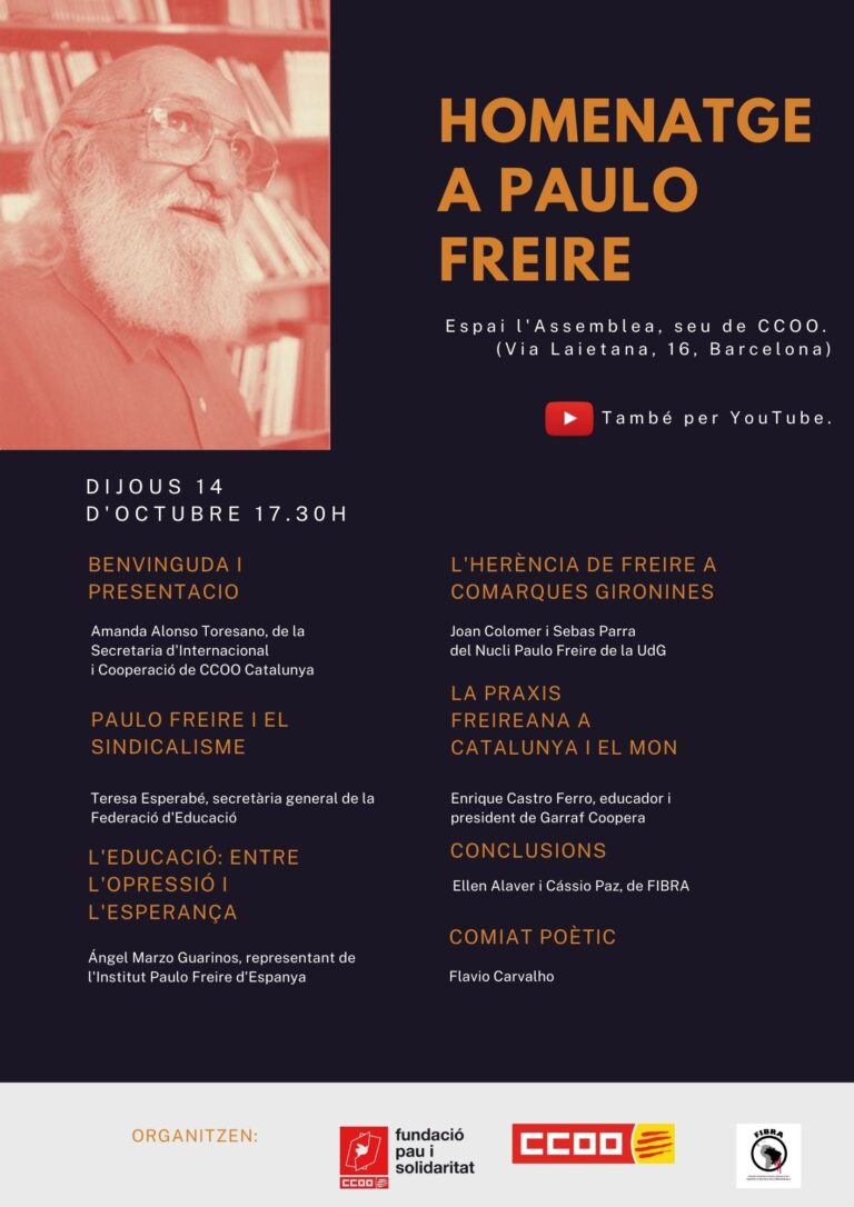 Cartel del acto de homenaje a Paulo Freire