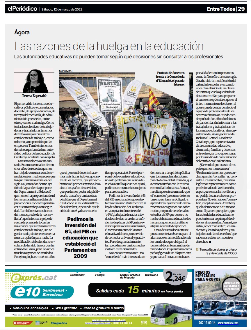 Las Razones De La Huelga En La Educacion El Periodico 12032022