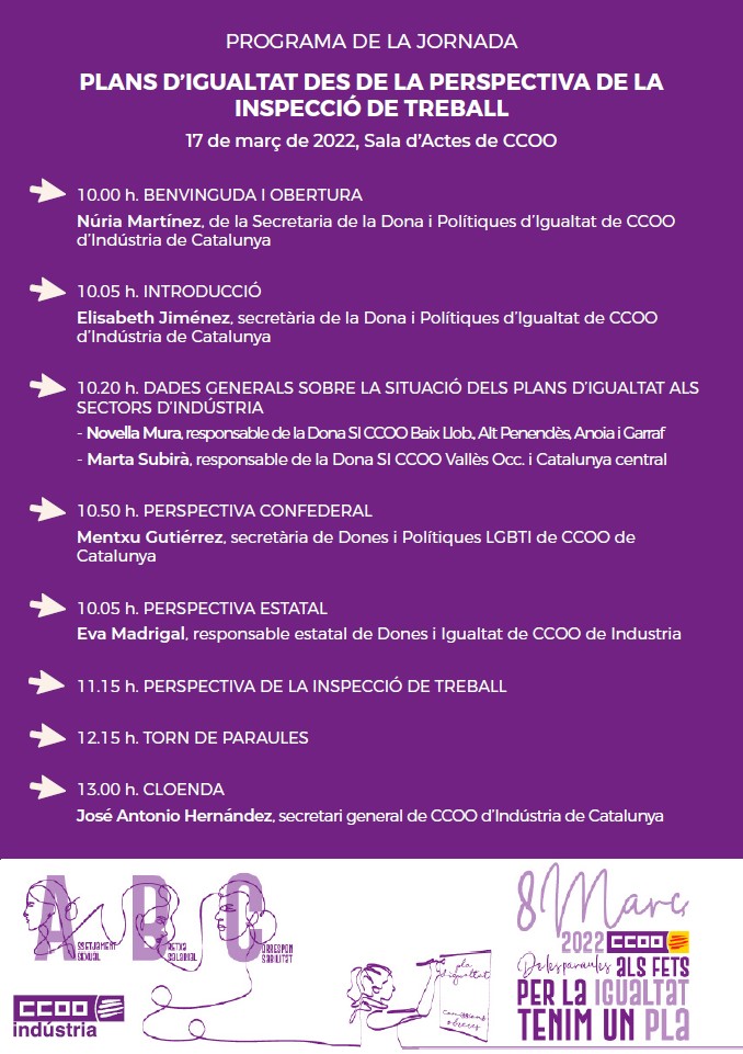 Programa Jornada Plans Igualtat Des De La Perspectiva De La Inspeccio De Treball