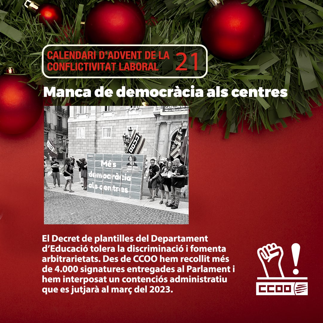 Calendari Advent Conflictivitat Laboral 2022 21 Democracia Educacio