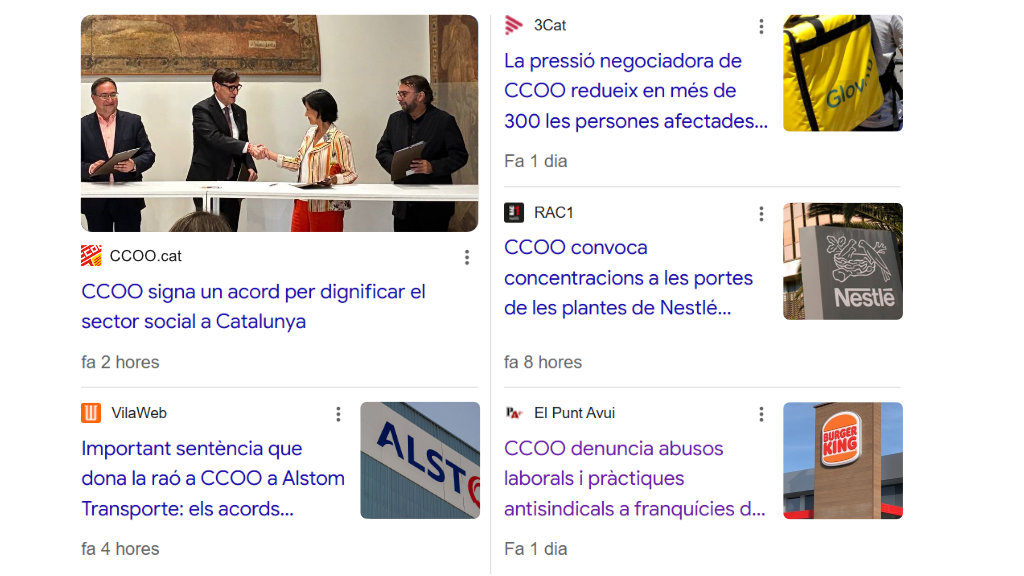 Resultats Google Ccoo Catalunya
